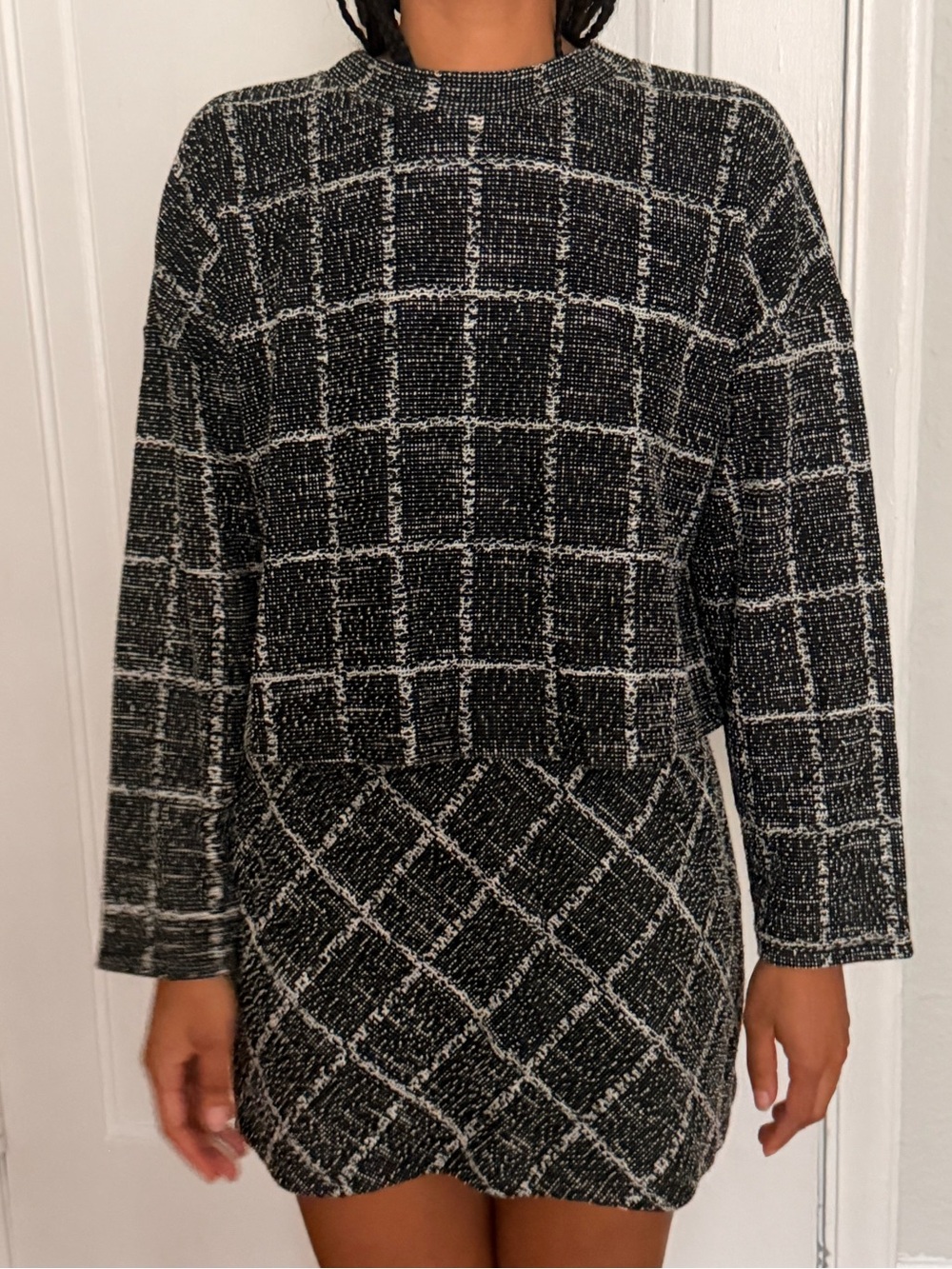 Mango Black and White Check Knit Skirt Set